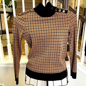 ANNE KLEIN Houndstooth Mockneck Sweater